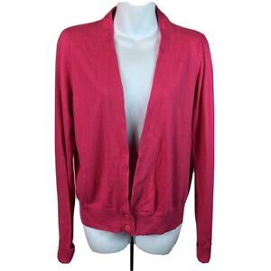 Vintage Worthington Knit Cardigan L Hot Pink Button Plunge Front LongSleeve Y2K